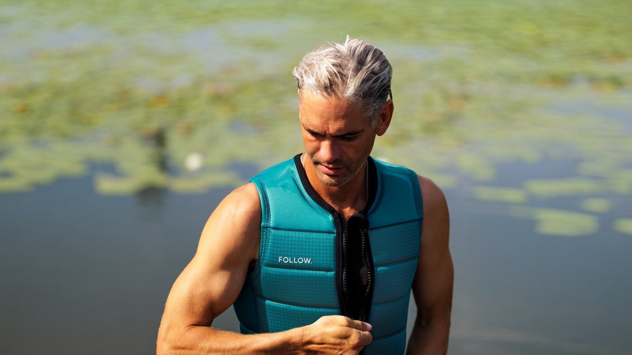Brian Grubb knows the importance of a properly fitting impact vest, here seen wearing the Follow P1 Traction Impact Vest