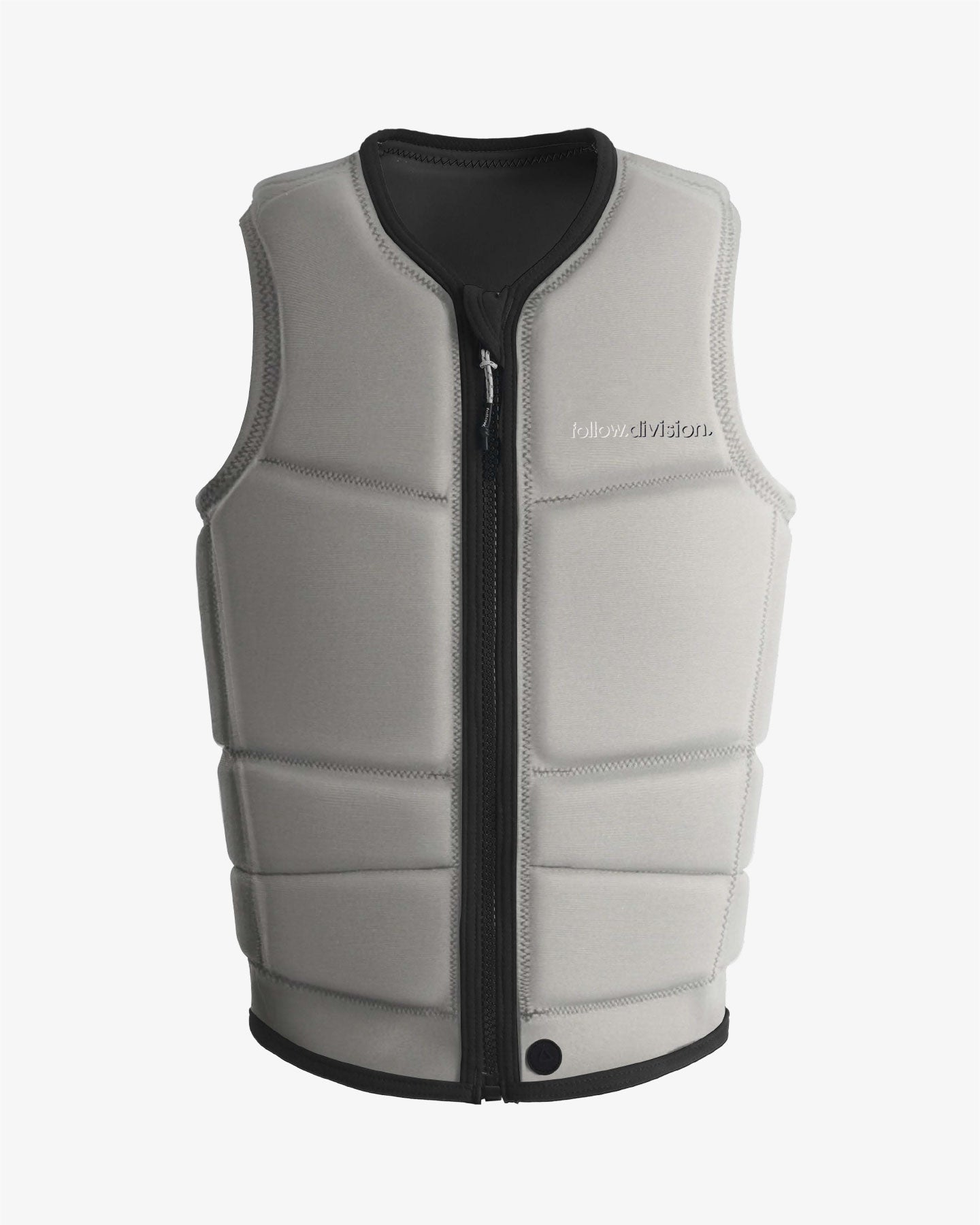 Division Grey Impact vest with black zipper on a white background.