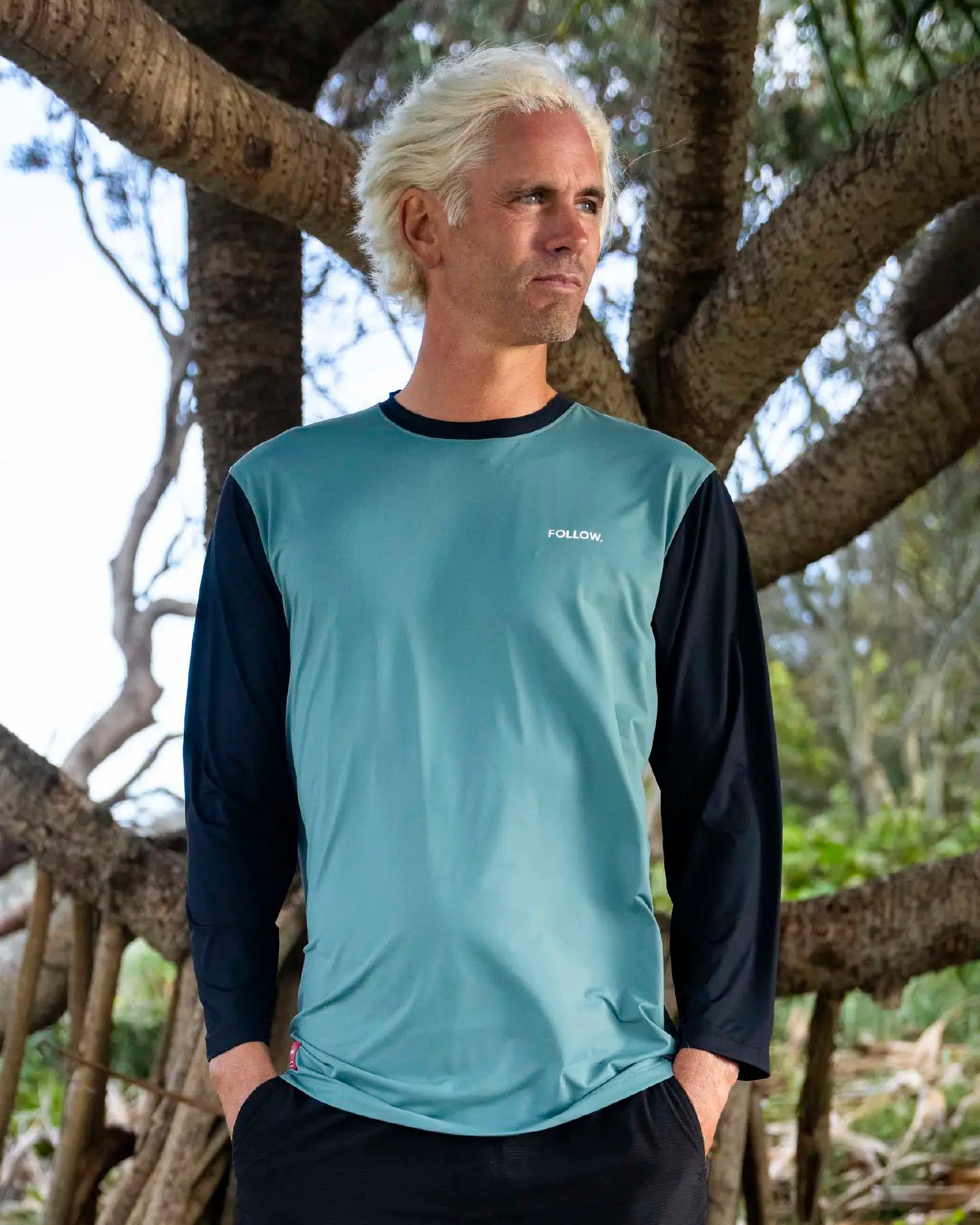 Follow Water Raglan 3/4 Tee - Black/Olive lifestyle 4