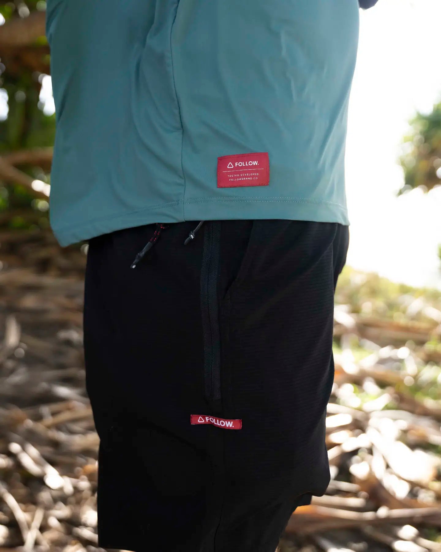 Follow Water Raglan 3/4 Tee - Black/Olive lifestyle 5