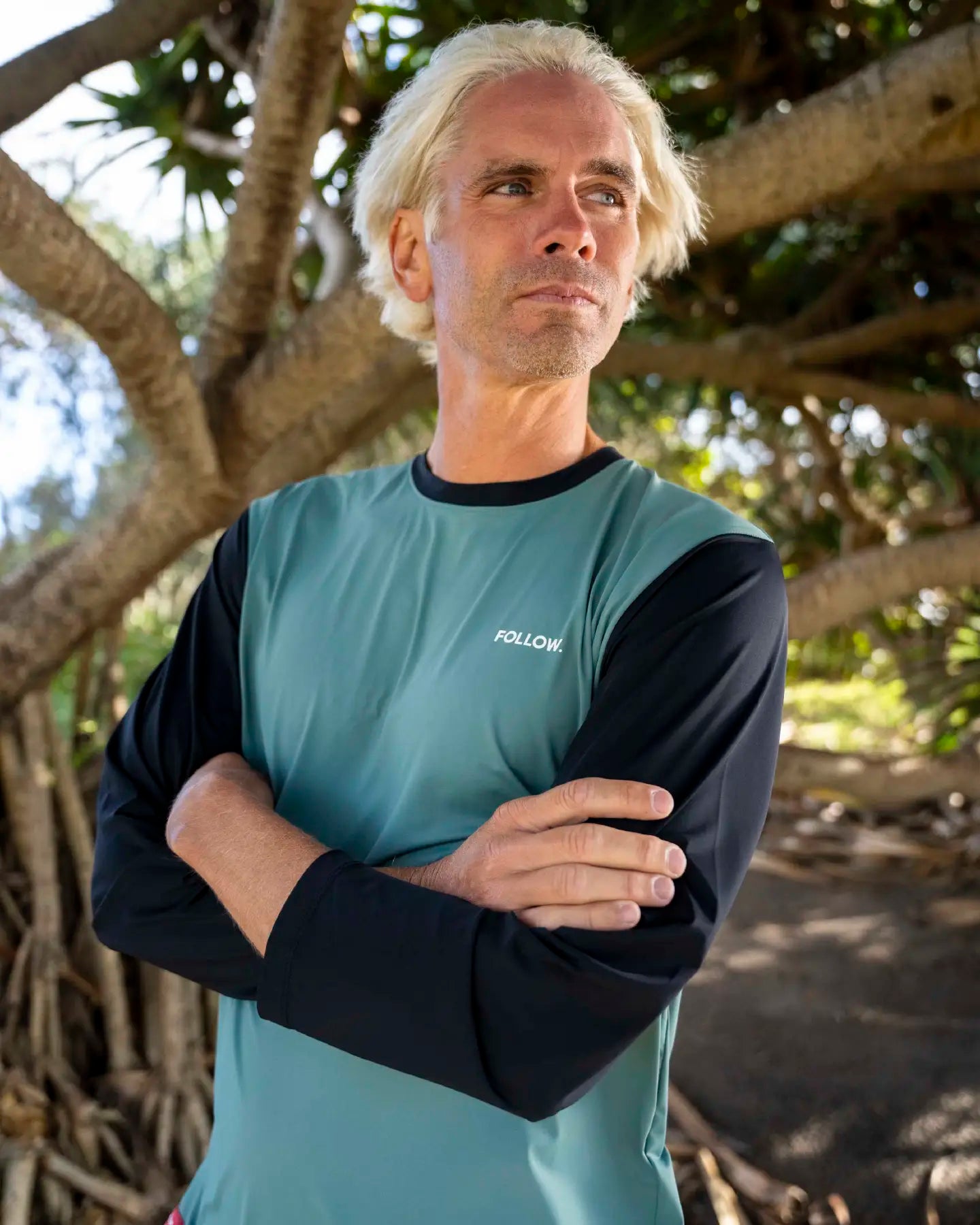 Follow Water Raglan 3/4 Tee - Black/Olive lifestyle 2