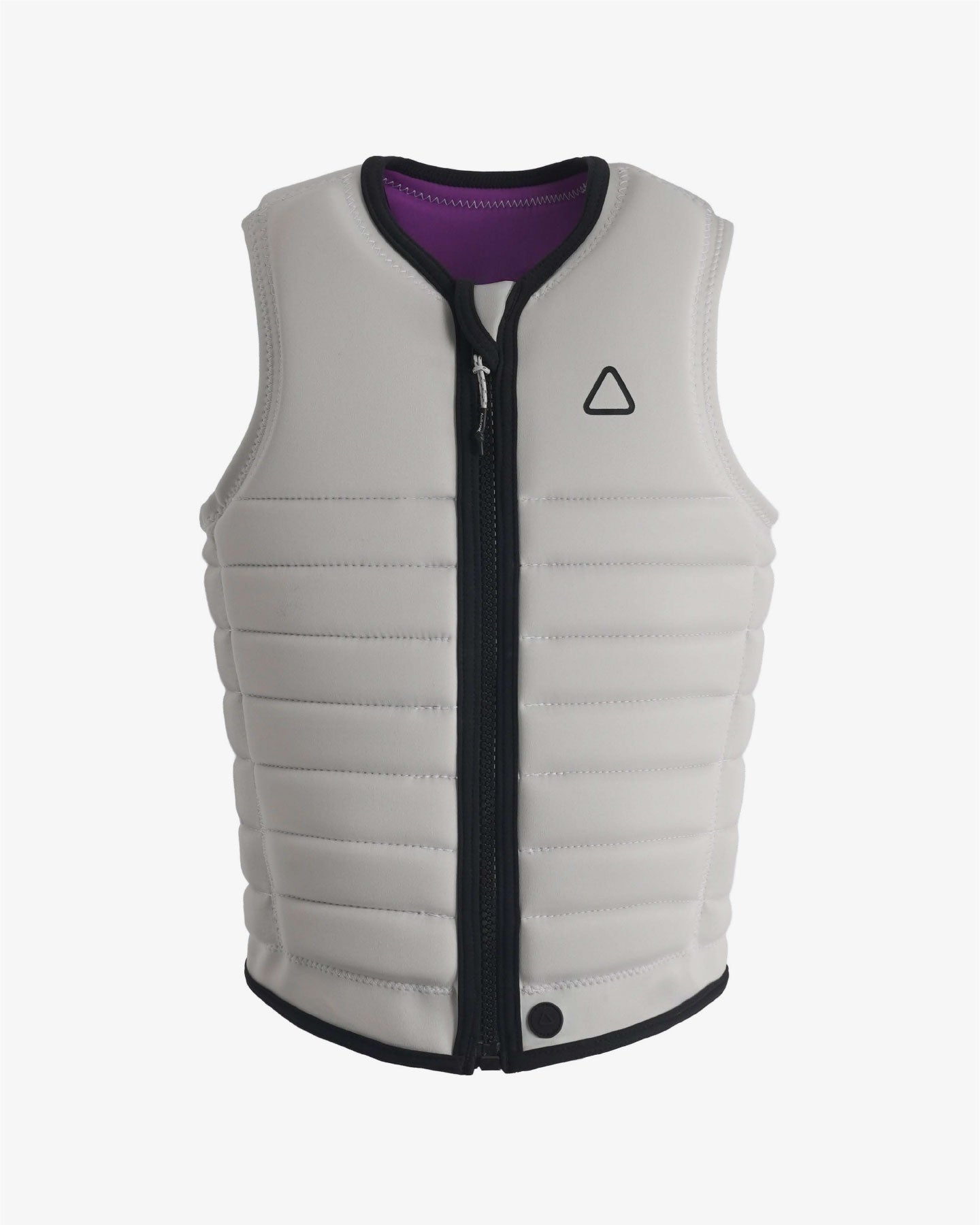 Gray Impact vest with a black zipper and Follow. Brand triangle logo on a white background