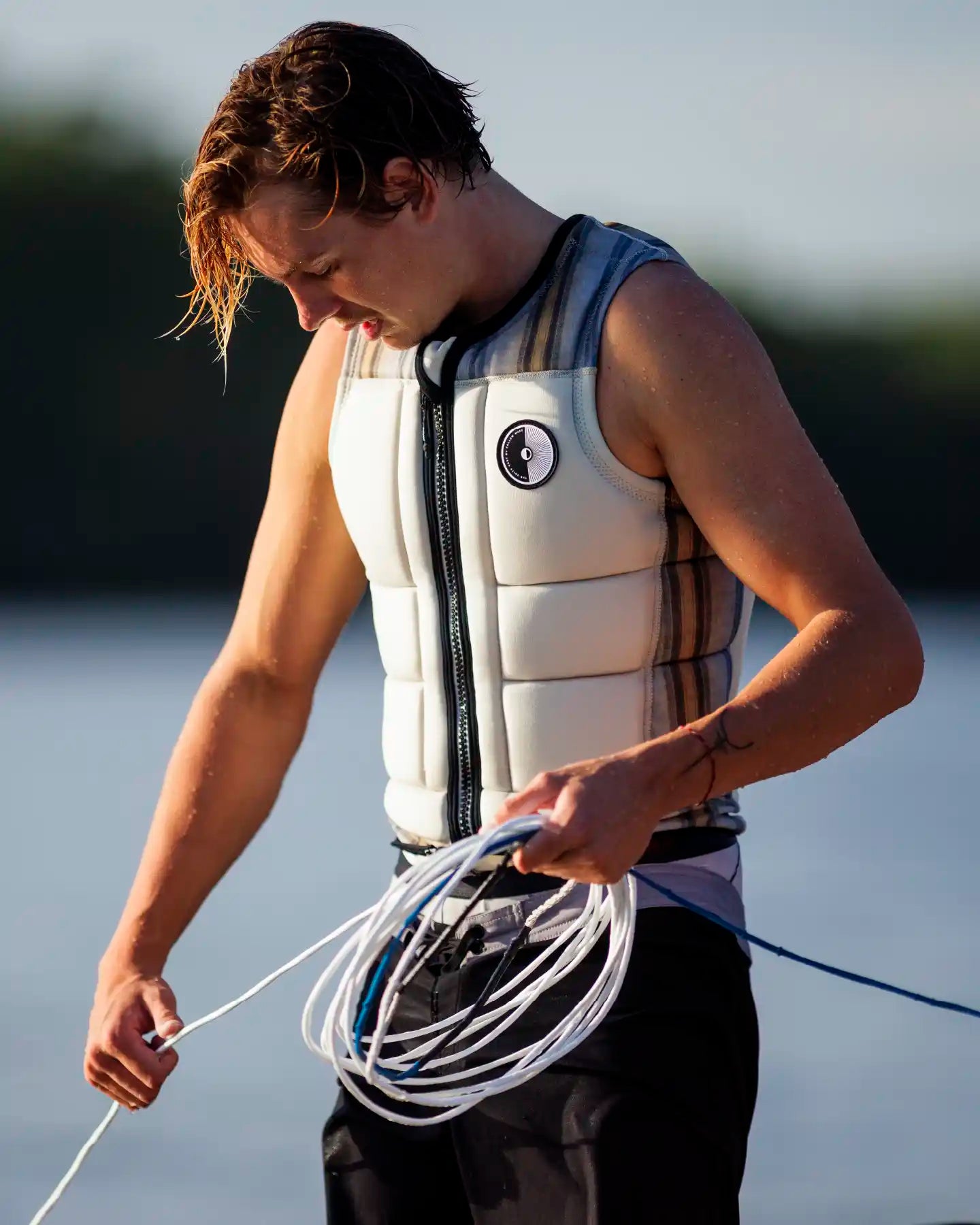 Follow Rarity Mens Impact Vest - Cream — men's wakeboard impact vest, action view 3