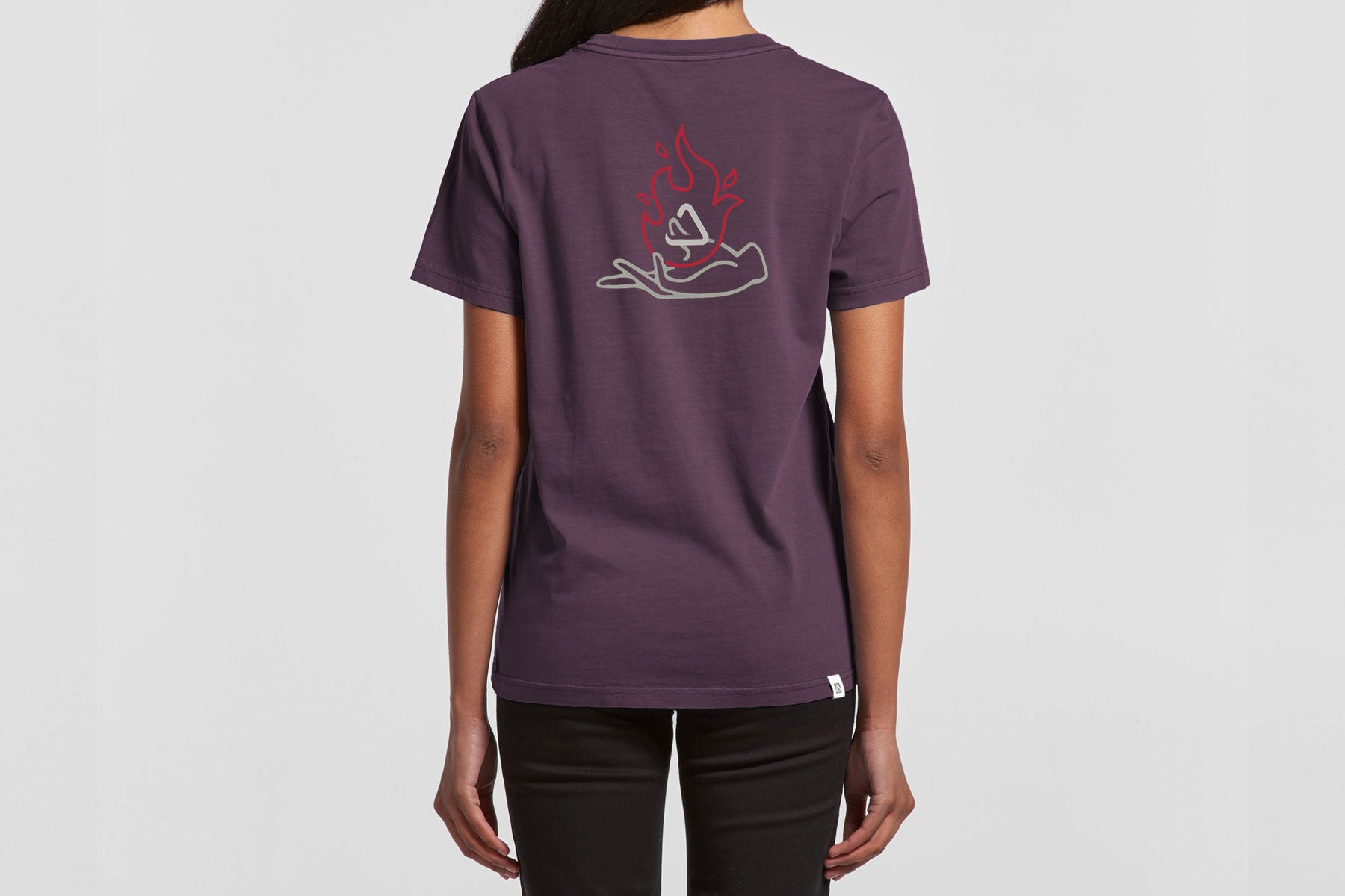 Follow Palm Womens Tee - Plum — women's wakeboard tee, back view