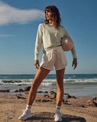 Follow Maven Shorts - Cream — women's wakeboard shorts, lifestyle view 2