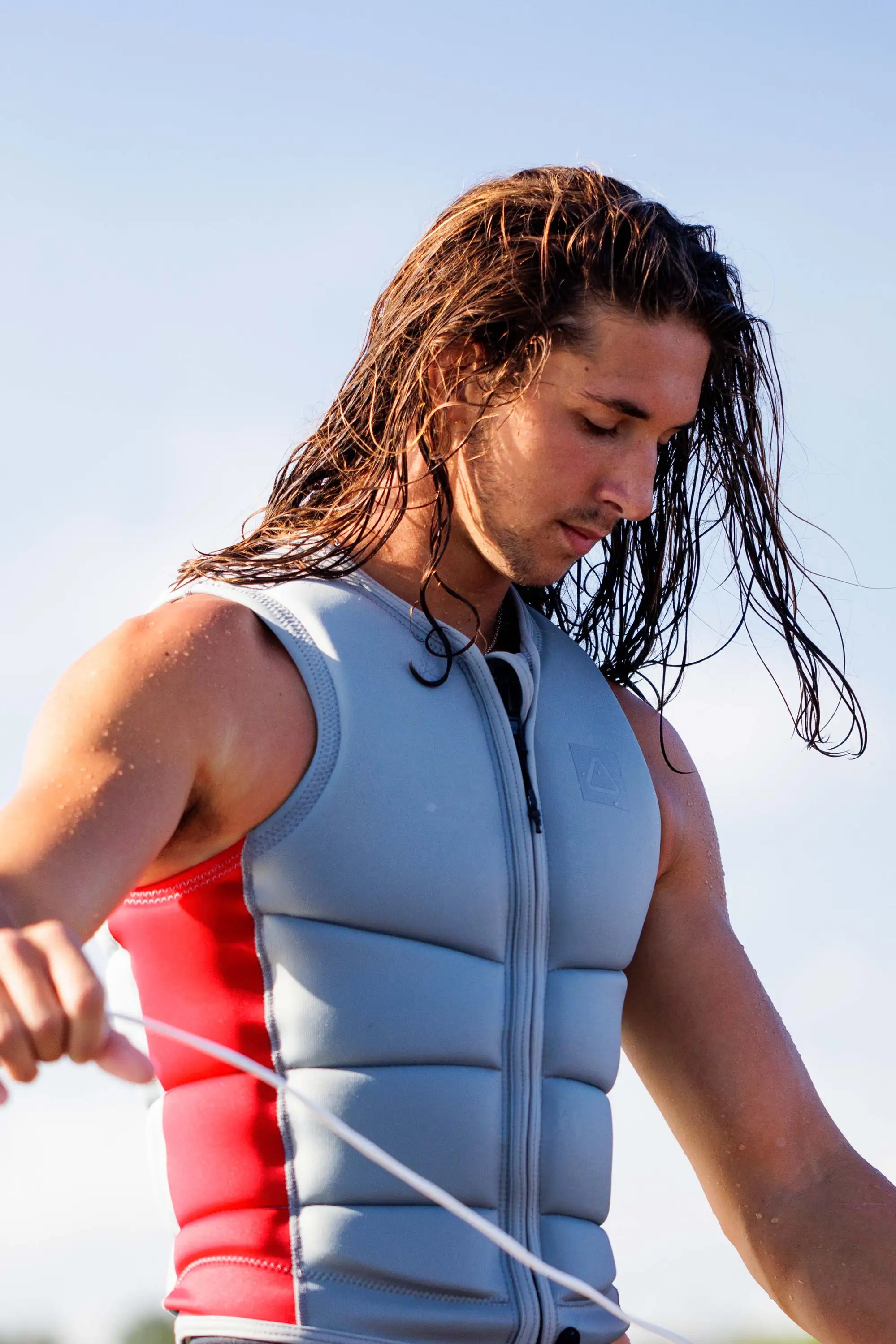 Follow Corp Mens Impact Vest - Light Grey/Red — men's wakeboard impact vest