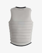 Gray protective vest with 'FOLLOW' branding on a white background